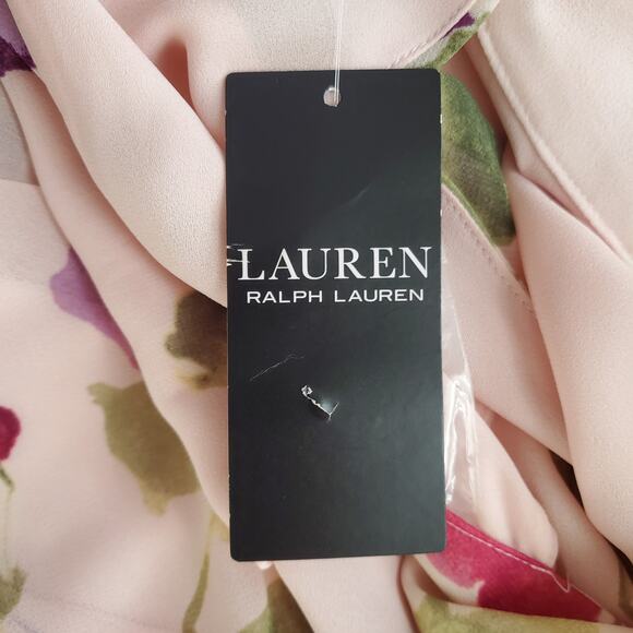 Lauren Ralph Lauren Floral Chiffon Sleeveless Dress Pastel Pink Bow Size 16 NEW - Picture 4 of 12